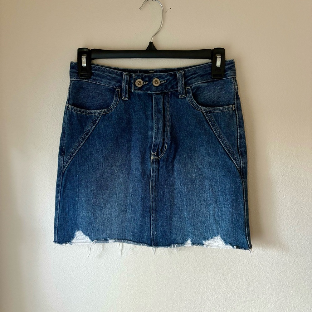 Blue Jean Denim Skirt Junior’s Hollister Sz 1 XS Distressed Cutoff High Waisted